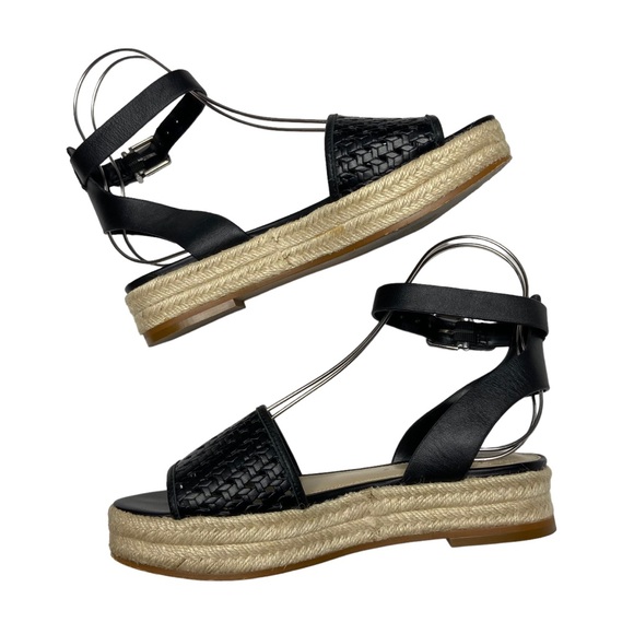 VINCE CAMUTO Kovya Leather Sandals Laser Cutout Espadrille Black Womens 8M - Picture 5 of 9